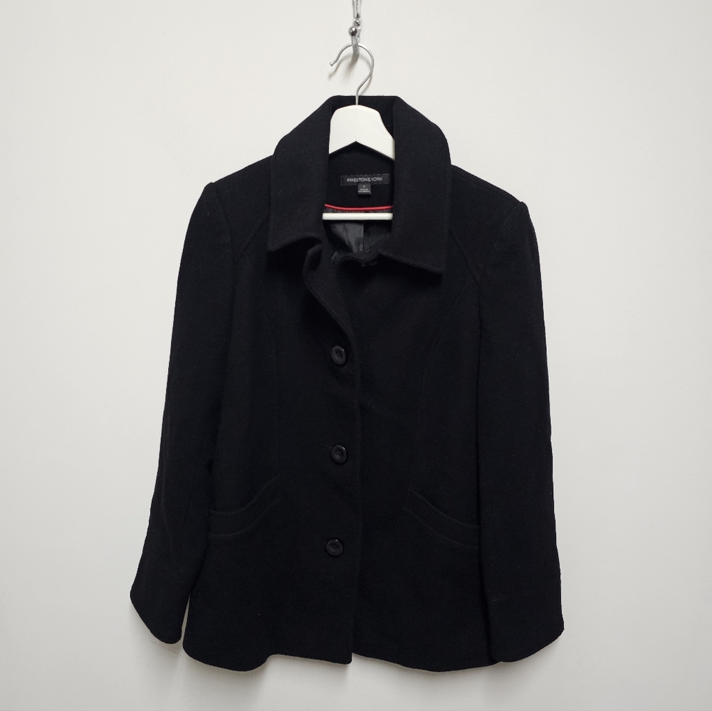Preston & York Women’s Black Wool Blend Peacoat Jacket Size Small Classic Button